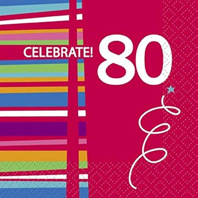 RED CELEBRATE BEVERAGE NAPKINS FOR AGE 80 16 PIECES